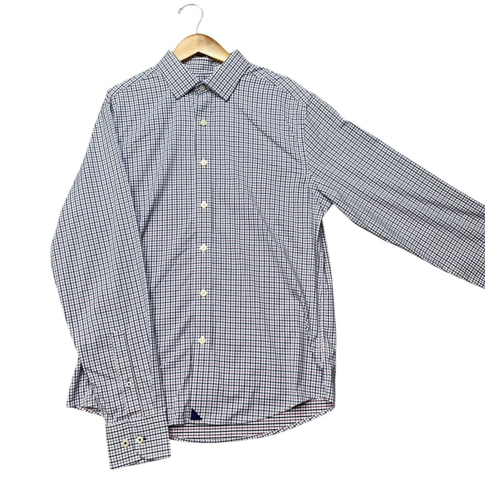 UNTUCKit Button Down Shirt Mens Small Pink Blue Plaid Stretch Slim Erbach-Pink